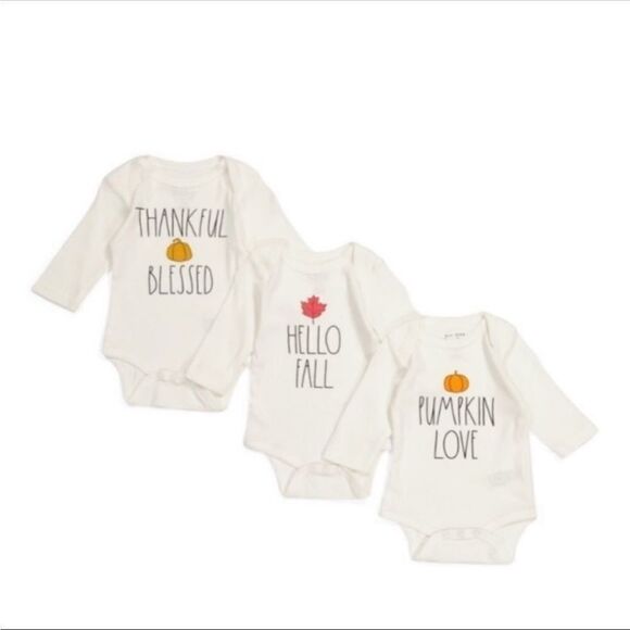 Rae Dunn Baby “Happy Fall” 3-Piece Onesie Set Pumpkin Graphic Bodysuits 6–9M - Picture 1 of 6